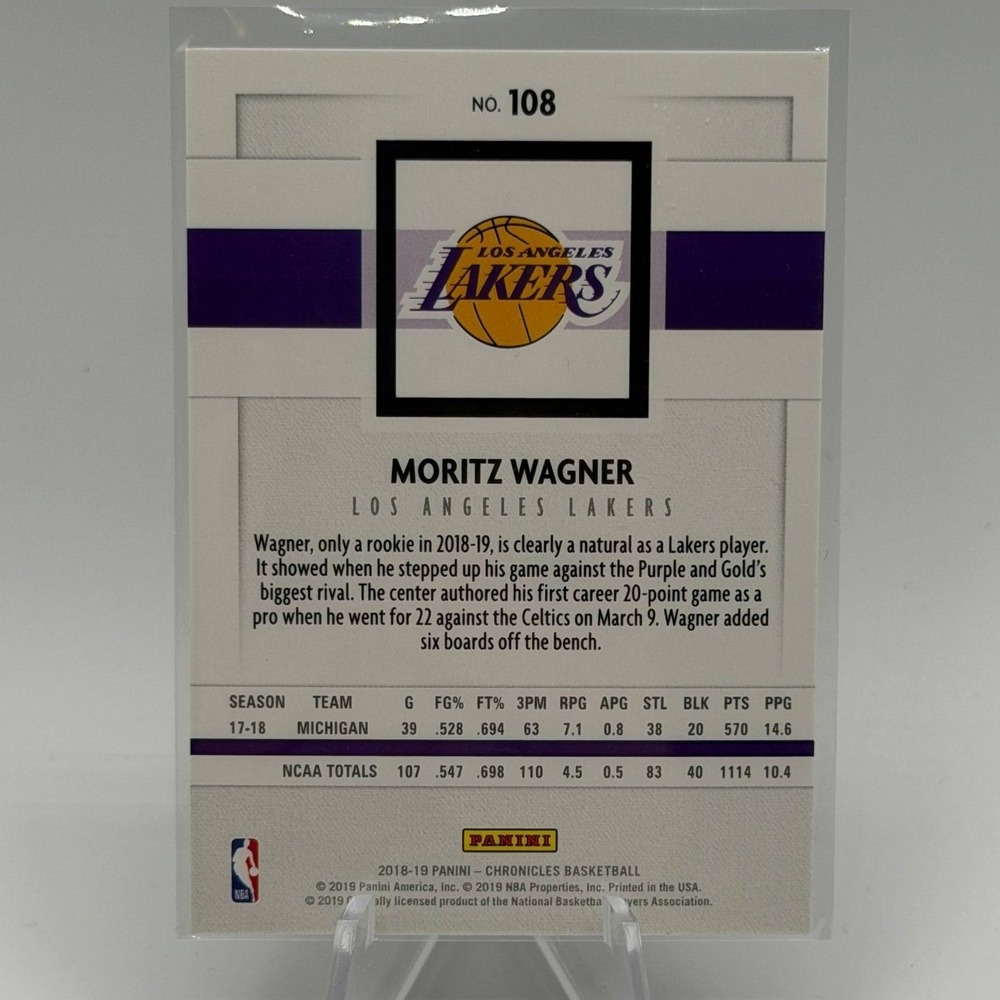 Moritz Wagner Rookie 2018-19 Panini Chronicles #108 NBA Los Angeles Lakers - Picture 2 of 2